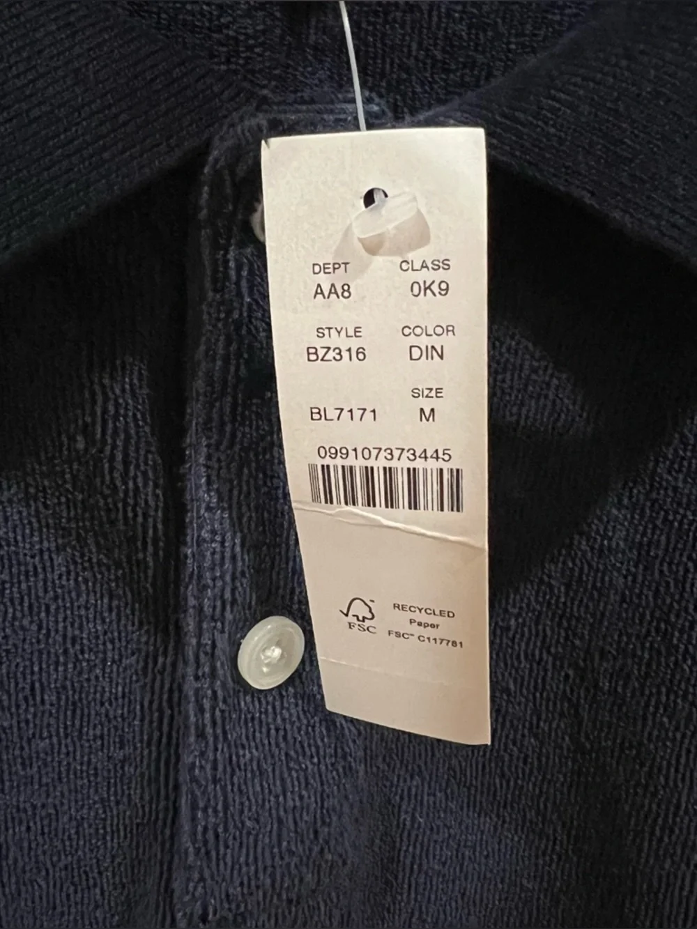 J. Crew Men's Navy Terry Cloth Polo Shirt Size Medium NWT